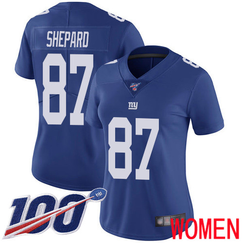 Women New York Giants #87 Sterling Shepard Royal Blue Team Color Vapor Untouchable Limited Player 100th Season Football NFL Jersey